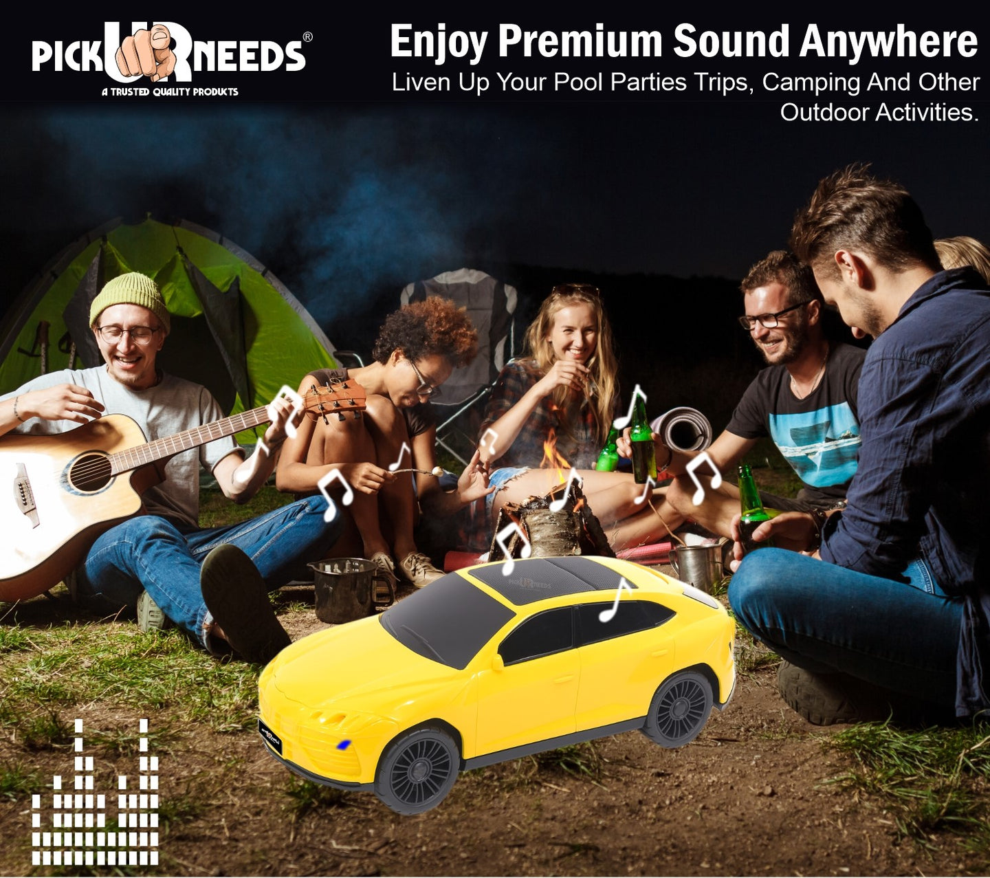 Pick Ur Needs Rechargeable Car-Shaped Speaker – RGB LED Light, USB/FM/SD Card, Type-C, 1200mAh
